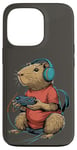 Coque pour iPhone 13 Pro Capybara Gamer Casque de jeu vidéo pour adolescents et joueurs de jeux