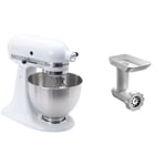 KitchenAid K45SS Classic Stand Mixer - White & KitchenAid 5FGA Food Grinder for Stand Mixers, White