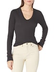 Enza Costa Women's Stretch Silk Rib Fitted Long Sleeve U-Neck Top T-Shirt, Phantom, Medium