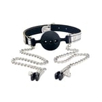 Ballgag with Nipple Clamp - Silver