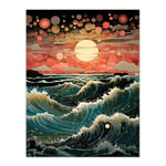 The Great Wave Off Wonder Abstract Seascape Storm On Pink Moonlit Bubble Sky Extra Large XL Unframed Wall Art Poster Print