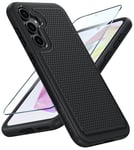 FNTCASE for Samsung A35 5G Case: Dual Layer Shockproof Drop Protection Case - Galaxy A35 360 Military Grade Protective Mobile Phone Cover Rugged Matte Heavy Duty Slim TPU Cases Black