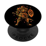 Chevalier d'or avec épée et bouclier PopSockets PopGrip Adhésif