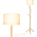 Costway Lampadaire Salon En Bois 185cm 2 En 1 Porte Manteau Avec 6 Crochets Interrupteur À Pied Lampe E27 En Tissu Pour Chambre