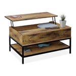 Relaxdays Table Basse avec Plateau relevable, 42x98x50 cm, Compartiment intérieur, Meuble de Salon, Marron/Noir