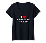 Womens I Love Cassette Tapes, I Heart Cassette Tapes V-Neck T-Shirt