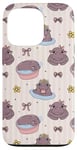 Coque pour iPhone 13 Pro Coquette Rose Nœud Bébé Hippopotame Motif Kawaii