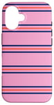 Coque pour iPhone 16 Rose Bleu Marine Rayé Girly Esthétique Preppy Stripe