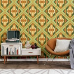 A.S. Création Retro 70's Large Diamond Wallpaper Green/Yellow/Orange Retro Chic 395312 8.50m x 0.53m Paste The Wall