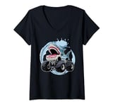 Womens Monster Truck Sharks Are My Jam Shark Monster Truck Birthday V-Neck T-Shirt