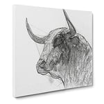 Stone Statue of a Bull in Abstract Modern Canvas Wall Art Print Ready to Hang, Framed Picture for Living Room Bedroom Home Office Décor, 20x20 Inch (50x50 cm)