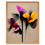 Yellow Lilac Orange Purple Abstract Iris Floral Flowers Painting Art Print Framed Poster Wall Decor 12x16 inch