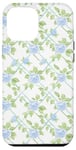 iPhone 14 Pro Max Blue Floral Rose Pattern Girly Aesthetic Case