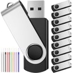 1 Go Cle USB Lot de 10 Clés USB 2.0 - Mémoire Stick Pivotante Clé USB 1Go Lecteur Flash USB - FEBNISCTE Noir Clef USB PenDrive avec Cordes