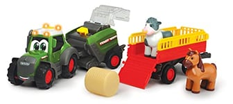 Dickie Toys - Tracteur ABC Fendt - avec remorque, Presse à Foin et Animaux (kit Diorama), Tracteur Jouet (30 cm) avec lumière et Son - pour Les Enfants à partir de 12 Mois