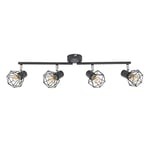 MiniSun Retro Style Light Grey 4 Way Adjustable Metal Basket Cage Straight Bar Ceiling Spotlight - Complete with 4w LED Filament Clear Golfball Bulbs [2700K Warm White]