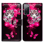 BCOV Galaxy S20 FE 5G Case, White Tiger Butterfly Leather Flip Wallet Case Cover with Card Slot Holder Kickstand For Samsung Galaxy S20 FE 5G / S20 Fan Edition
