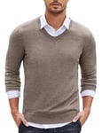 COOFANDY Pull tricoté pour Homme Pull à Manches Longues col en V Pull d'hiver pour Homme Coupe Slim Loisirs Beige XL