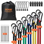 VEVOR Tendeur Élastique, Lot de 30, Cordes Élastiques Robustes, 0,25 m, 0,46 m, 0,6 m, 0,9 m, 1,2 m, 1,5 m, 1,8 m, Mousquetons Acier, Sac de Rangement, Clips, Attaches, pour Auvent, Cargaison, Camping