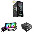 BOITIER PC STARRYFORT Noir + ENERMAX Watercooling, Refroidissement Liquide du Processeur AIO LIQMAX III 240 ARGB Noir - 2 Ventilateurs 12cm + Alimentation MARBLEBRON 850W Noire