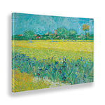 Giallobus - Cadre - Vincent Van Gogh - Champ aux Iris près d'Arles - Toile à Cadre Standard - 50x35 - Prêt à accrocher - Peintures Modernes pour la Maison