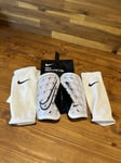 Nike Mercurial Lite Shin Guards White Adults Size Small + Sleeves Free P&P