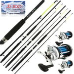 3 Sea Fishing Boat Max Rods 6FT Yellow Tip + JD300 Multiplier Reels 20lbs Blue