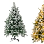 RELAX4LIFE Sapin de Noël Mince 136cm, Arbre de Noel Slim Enneigées avec LED, 384 Pointes de Branche, et Pieds de Sapin de Noël en Métal (6FT - 752 Branches)