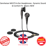 Sennheiser MX375 In-Ear Headphones - Dynamic Sound & Comfort Fit - Black | NEW