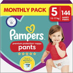 Pampers Baby Premium Protection Nappy Pants, Size 5 (12 - 17kg) 144 Nappies, MO