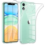 Phoona Coque pour iPhone 11 avec 2 Pièces Protection Écran en Verre Trempé,Ultra Transparente Silicone en Gel TPU Souple pour iPhone 11 Couqe,Antichoc Anti-Jaune Etui Bumper