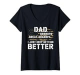 Womens Dad Grandpa Great Grandpa American Flag USA Pride Fathers V-Neck T-Shirt