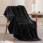 HOMLYNS LuxeHeat Electric Heated Blanket Throw - 160 x 120cm with 10 Fast Heating Levels & 9 Hour Timer, Cozy Soft Flannel Heating Blankets for Home Office, LED Display, Dark Grey