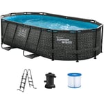 Piscine tubulaire ovale effet chevrons gris foncé avec pompe filtrante à cartouche - L424 x P250 x H100 cm - salamanque