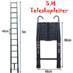 5M Échelle Télescopique avec 2 Crochets Amovibles Portable Échelle Pliant en Aluminium Telescopic Ladder EN131 pour Attic / Grenier 150kg Charge