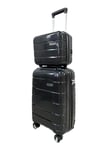 CELIMS - Set Valise Cabine en Polypropylène Noir avec Vanity/Trousse de Toilette | TSA | Bagages Cabine | Valise Polypropylène à 4 roulettes