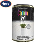 6Pcs Colour It Paint Tin White Gloss Finish Quick Dry Interior Exterior 300ml