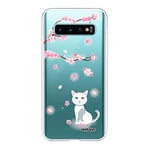 Evetane - Coque Silicone Compatible Samsung Galaxy S10 - Protection Intégrale 360, Fine et Transparente - Coque Avant & Arrière - Haute Résistance - Chat et Fleurs