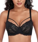 DotVol Soutien-Gorge Femme Quotidien sans rembourré Confortable Grande Taille sous-vêtements Dentelle avec Lacets Noir 85F