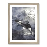 Killer Whale Painting Modern Framed Wall Art Print, Ready to Hang Picture for Living Room Bedroom Home Office Décor, Oak A2 (64 x 46 cm)