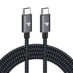 USB C to USB C Cable 2M RAMPOW USB Type C 60W PD Nylon Braided Durable Fast Charging Data Cable Lead for MacBook, iPad Pro 2018/2020, MacBook Air, ChromeBook Pixel, Galaxy S20/S10/S8/Note10 Grey