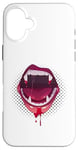 iPhone 16 Plus Sexy Woman Vampire Mouth Blood Fangs Teeth Bright Red Lips Case