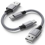 Baiwwa USB C Short Cable [30cm/0.3m 2-Pack] USB A to USB-C Fast Charging Phone Charger Cable for Samsung Galaxy S24 S10 S22 S23 Plus, A15 A14 A54 A53, and More -Grey