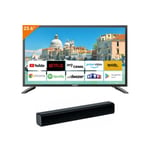 Pack ANTARION TV LED 23.6" 60cm Téléviseur SMART TV 12V + Barre de Son 30W