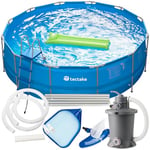 tectake® Piscine Tubulaire Ronde Piscine Hors Sol Ø450xH122cm, Structure en Acier, PVC Résistant aux UV, avec Filtre à Sable, bâche de Piscine, échelle de sécurité & épuisette, Montage Facile