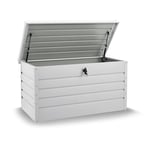 Juskys Boîte de rangement en métal Limani de 380 litres - boîte d'extérieur - étanche, verrouillable - boîte de jardin, coffre de jardin, coffre à coussins pour le jardin blanc