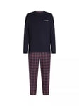 Tommy Hilfiger Long Sleeve Flannel Pyjama Set, Desert Sky/Check