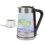 Salter Iridescent Glass Kettle - 1.7L, Blue LED Illumination, Easy Fill Water Pressure Lid, Anti-Limescale Filter, BPA-Free, 360° Swivel Base, Boil Dry Sensor, Auto-Shut Off, 2200W, EK5078IR