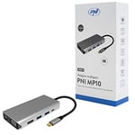 PNI Adaptateur multiport MP10 USB-C vers HDMI, VGA, 3 x USB 3.0, SD/TF, RJ45, Audio 3.5, USB-C Pd, 10 Sorties