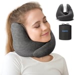 RENHPO Travel Pillow for Airplane, Memory Foam Neck Pillow Travel, Neck Pillow for Travel with Earmuffs, Travel Neck Pillows for Adults, Ergonomic Plane Pillow, Neck Support Travel Pillow with a Bag